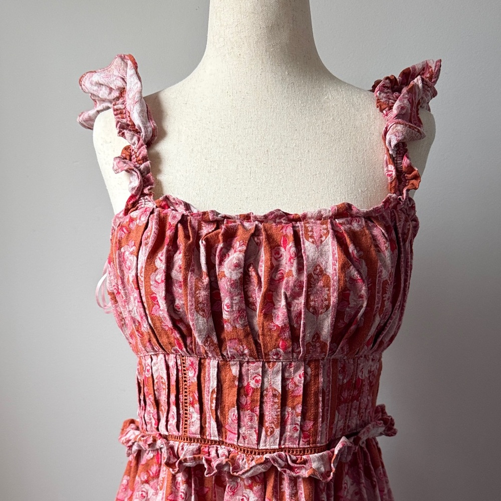 House of Harlow 1960 Pink Floral Midi Dress Size Medium Linen Spring Summerdress - Picture 2 of 7
